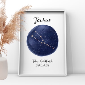 Taureau, constellation, astrologie, étoiles, signe astrologique, céleste, lune, étoiles, signe du zodiaque, horoscope, impression de naissance, cadeaux d'anniversaire