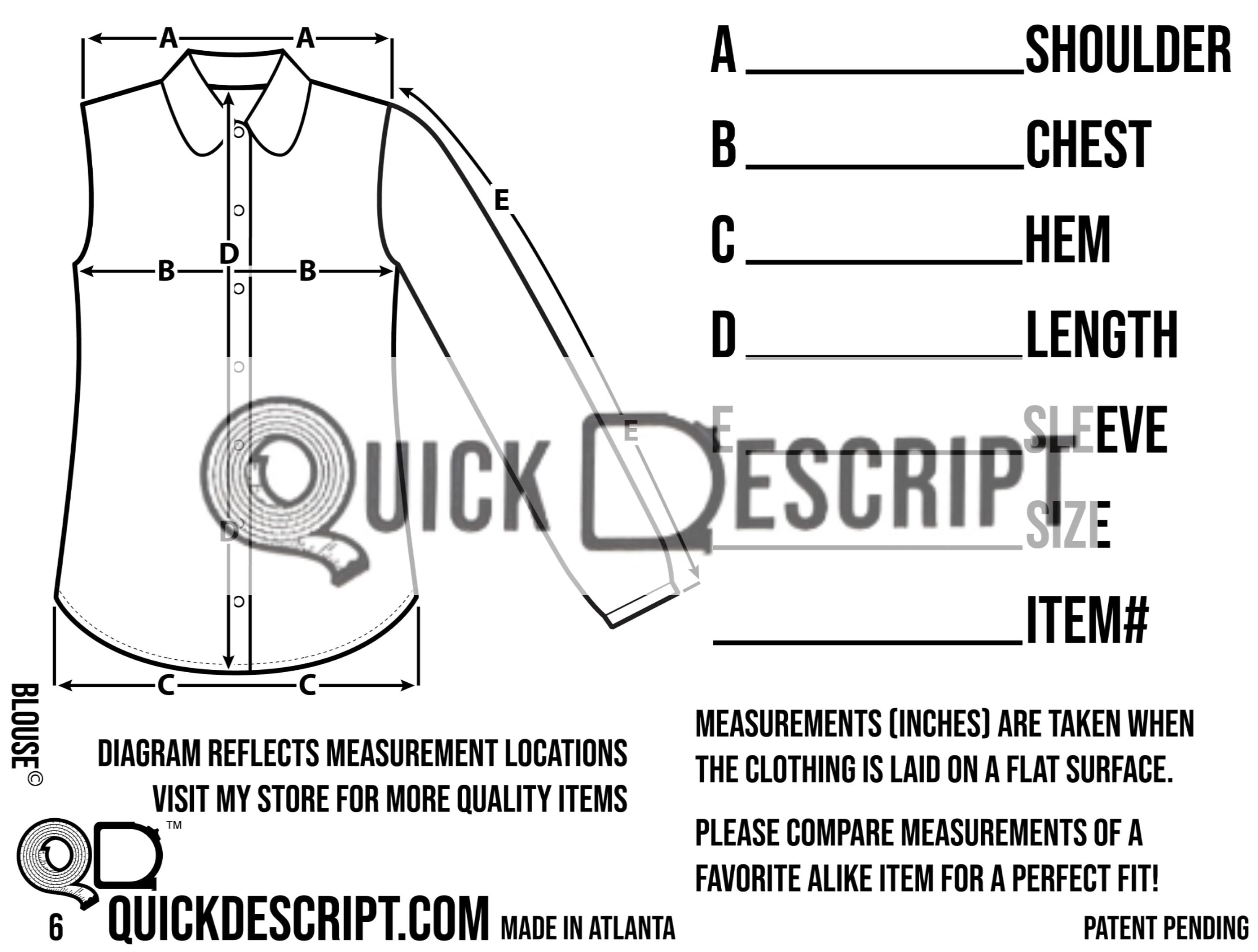 Blouse Diagramed Clothing Reseller Tool Diagramed Sheets Size Guide  Measurement Tech Pack Poshmark eBay Etsy Helper, image size:3000x2270