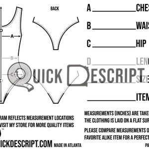 Swimsuit One Piece  Clothing Reseller Tool Diagrammed Sheets Size Guide Clothing Tech Pack Poshmark eBay Etsy Helper