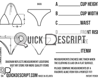 Swimsuit Bikini   Clothing Reseller Tool Diagrammed Sheets Size Guide Clothing Tech Pack Poshmark eBay Etsy Helper