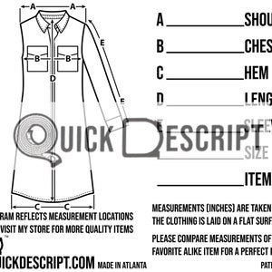 Shirt Dress  Clothing Reseller Tool Diagrammed Sheets Size Guide Clothing Tech Pack Poshmark eBay Etsy Helper