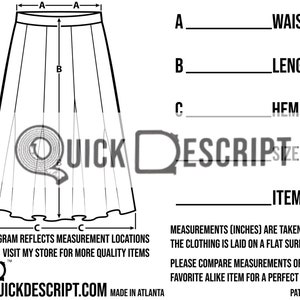 Long Skirt  Clothing Reseller Tool Diagrammed Sheets Size Guide Clothing Tech Pack Poshmark eBay Etsy Helper