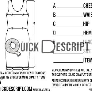 Sleeveless Dress  Clothing Reseller Tool Diagrammed Sheets Size Guide Clothing Tech Pack Poshmark eBay Etsy Helper