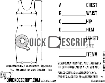 Sleeveless Dress  Clothing Reseller Tool Diagrammed Sheets Size Guide Clothing Tech Pack Poshmark eBay Etsy Helper