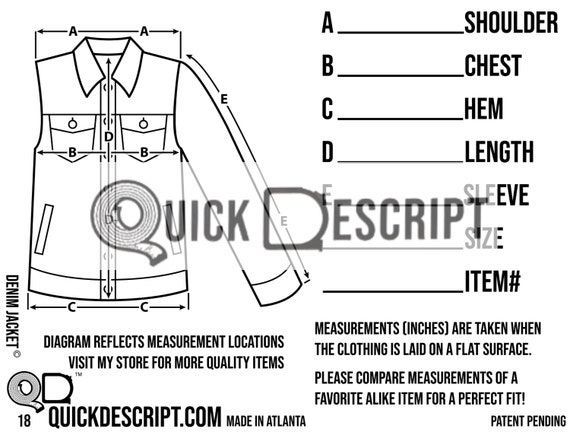 Denim Blue Jean Jacket Diagramed Clothing Reseller Tool Diagramed