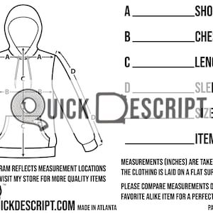 Hoodie Diagramed Clothing Reseller Tool Diagramed Sheets Size Guide Measurement Tech Pack Poshmark eBay Etsy Helper