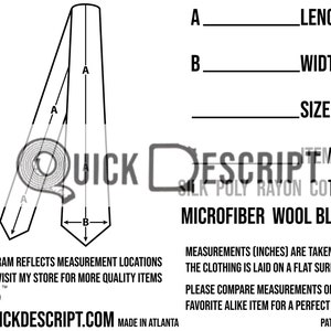 Tie  Clothing Reseller Tool Diagrammed Sheets Size Guide Clothing Tech Pack Poshmark eBay Etsy Helper