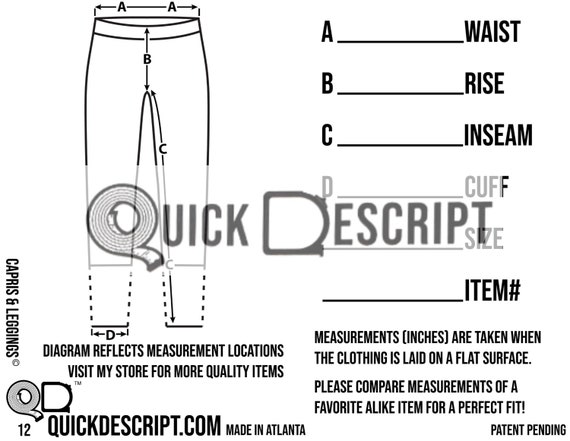 Capri Leggings Diagramed Clothing Reseller Tool Diagramed Sheets