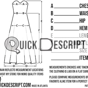 Long Dress  Clothing Reseller Tool Diagrammed Sheets Size Guide Clothing Tech Pack Poshmark eBay Etsy Helper