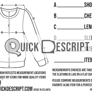 Sweater Sweatshirt   Clothing Reseller Tool Diagrammed Sheets Size Guide Clothing Tech Pack Poshmark eBay Etsy Helper