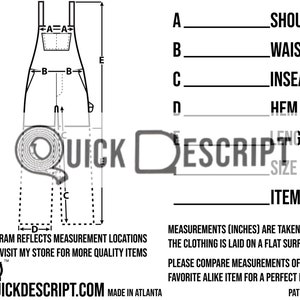 Overalls  Clothing Reseller Tool Diagrammed Sheets Size Guide Clothing Tech Pack Poshmark eBay Etsy Helper