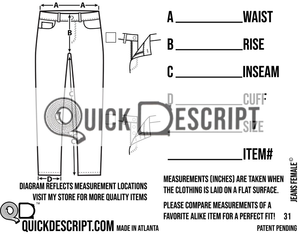 Jeans Size Guide Clothing Reseller Tool Diagramed Sheets Measurement Tech Pack Poshmark Ebay ...