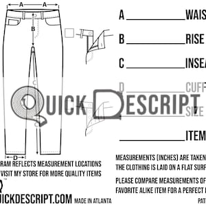 Jeans Size Guide Clothing Reseller Tool Diagramed Sheets Measurement Tech Pack Poshmark eBay Etsy Helper Size Chart