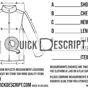Warm-Up Jacket  Clothing Reseller Tool Diagrammed Sheets Size Guide Clothing Tech Pack Poshmark eBay Etsy Helper