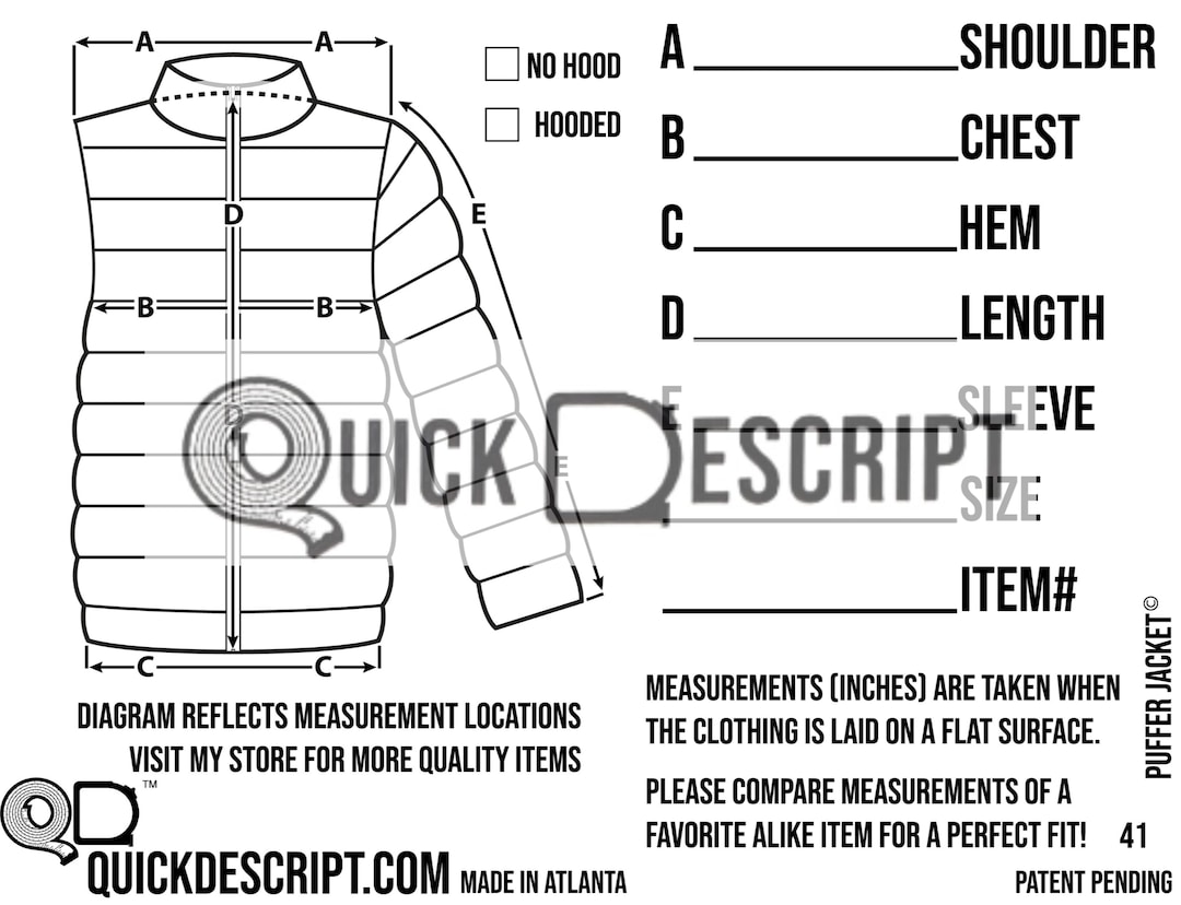 Puffer Jacket How To Measure Chest On Jacket Xl Jacket Chest Size