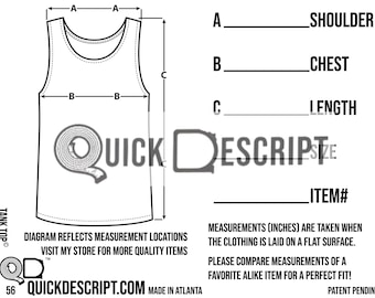 Tank Top  Clothing Reseller Tool Diagrammed Sheets Size Guide Clothing Tech Pack Poshmark eBay Etsy Helper