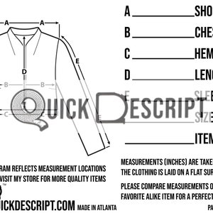 May include: Diagram showing how to measure a bolero jacket. Measurements are taken in inches. The diagram shows the shoulder, chest, hem, length, and sleeve measurements.