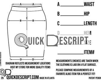 Fitted Skirt Diagramed Clothing Reseller Tool Diagramed Sheets Size Guide Measurement Tech Pack Poshmark eBay Etsy Helper