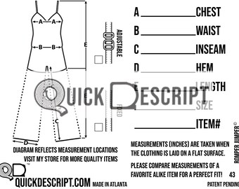 Romper Jumper  Clothing Reseller Tool Diagrammed Sheets Size Guide Clothing Tech Pack Poshmark eBay Etsy Helper