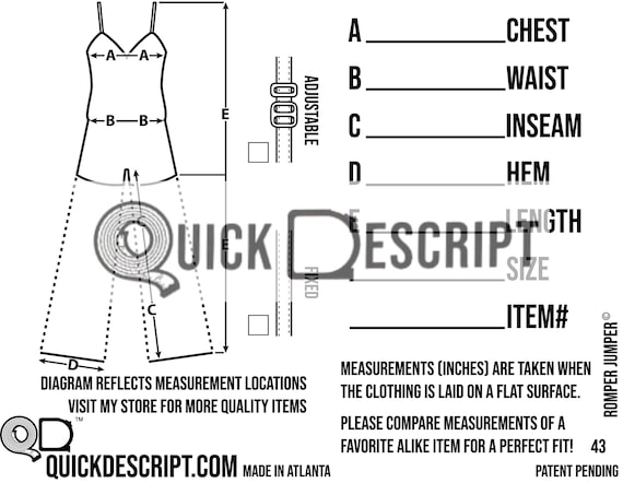 Romper Jumper Clothing Reseller Tool Diagrammed Sheets Size Guide Clothing  Tech Pack Poshmark   Helper