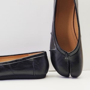 Vintage tabi damesschoenen, noodlijdende ballerina's, vierkante neus varkensneus, Franse vouwschoenen, schoenen met gespleten neus, Mary Janes