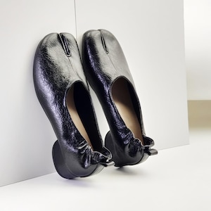 Soft-soled split-toe shoes, vintage split-toe Mary Jane shoes, French folding women&#39;s shoes, genuine leather horseshoe shoes