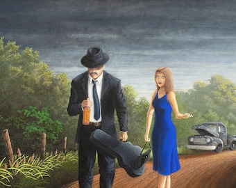Blues Guitarist Print, 1950 Ford Wall Art, Americana Wall Decor