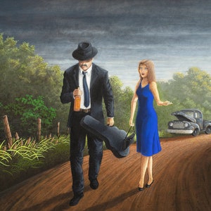 Blues Guitarist Metal, Blue Dress Print, Broke Down 1950 Ford Wall Art, Americana Wall Decor