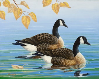 Cabin Canvas, Canadian Geese Wall Decor, Goose on Water Wall Art, Waterfowl Lake Print