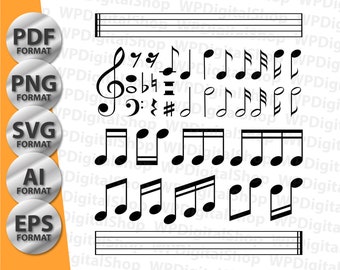 Musical Notes Multi Format Bundle | Musical Notes | SVG PNG DXF | Perfect cricut cutting | High Quality