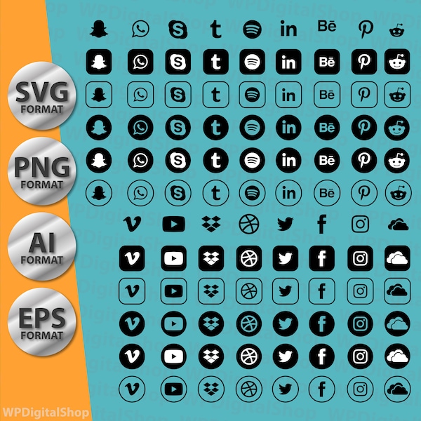 Social Media Transparent Icons SVG Bundle | 101 Icon Logos | Facebook | Instagram | Reddit | Pinterest | YouTube | Twitter