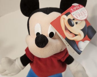 ヴィンテージ ミッキーマウス ぬいぐるみ：レッドシャツ、10インチ