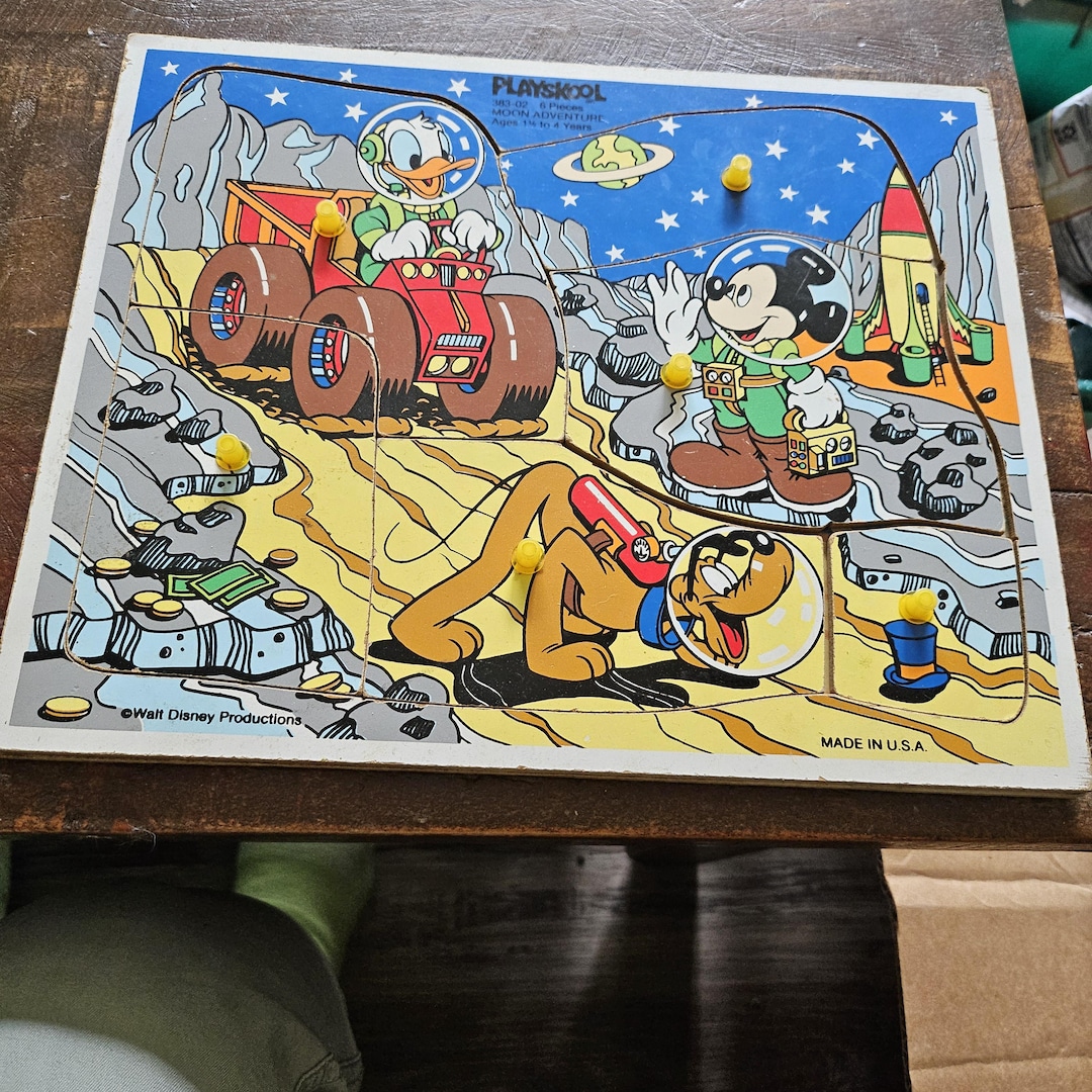 Antique 1980s Playskool Moon Adventure Mickey and Donald Puzzle