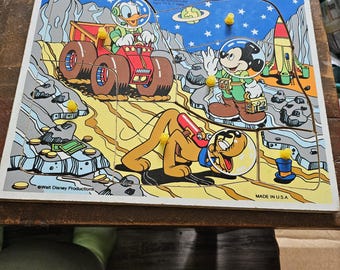 Antiguo rompecabezas de Mickey y Donald de Playskool Moon Adventure de los años 80 n.° 2651