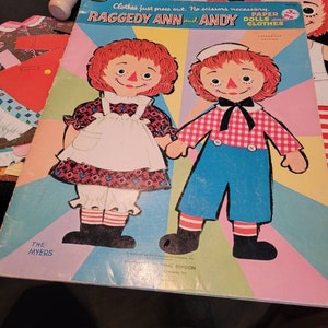1967 to 1979 raggedy ann and Andy  paper dolls 15 outfits #1130 #1131 bookshelf