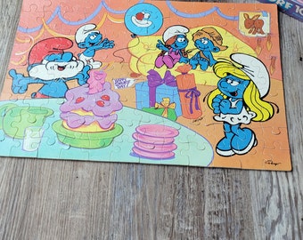 Antique 1988 smurf birthday party puzzle#160