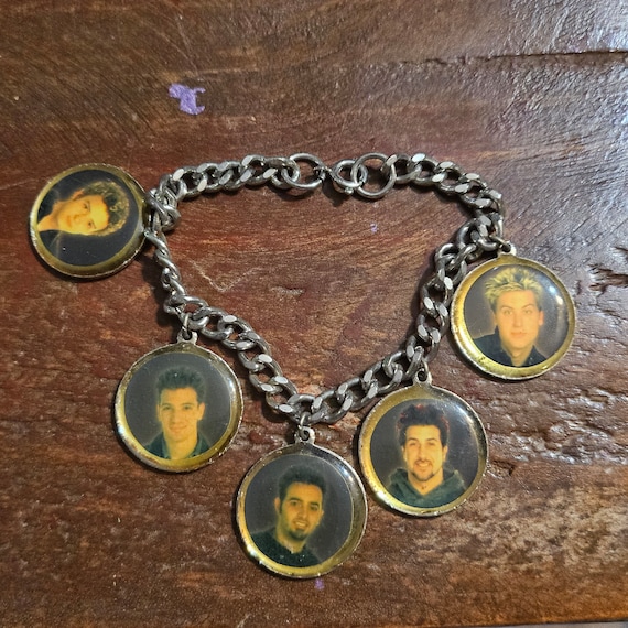 vintage back street boys charm braclet 7 inch silver tone #1964 ws