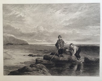 The Prawn Catchers by W. Collins. Etched by C.O. Murray. c.1889