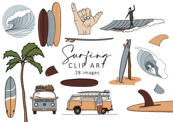 Surfing Clip art, Surfing PNG, Surf SVG, Hawaii clip art, Surf vector, Surf decor