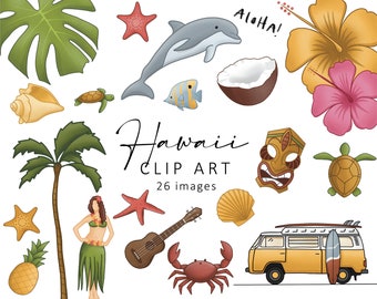 Hawaii clipart, Hawaii SVG, Surf SVG, tropische clipart, hibiscus SVG, strand clip art, zomer SVG, zomer clipart