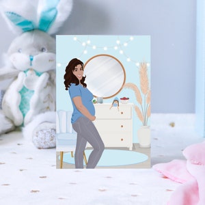 Carte Annonce Grossesse Personnalisée, Illustration réaliste personnalisée