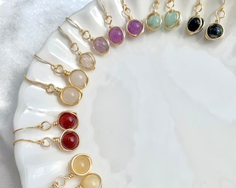 Personalized Wire Wrapped 8mm Crystal Dangle Earrings | Custom Healing Crystal Earrings | Semi-Precious Stone Drop Earrings Gold Jewelry