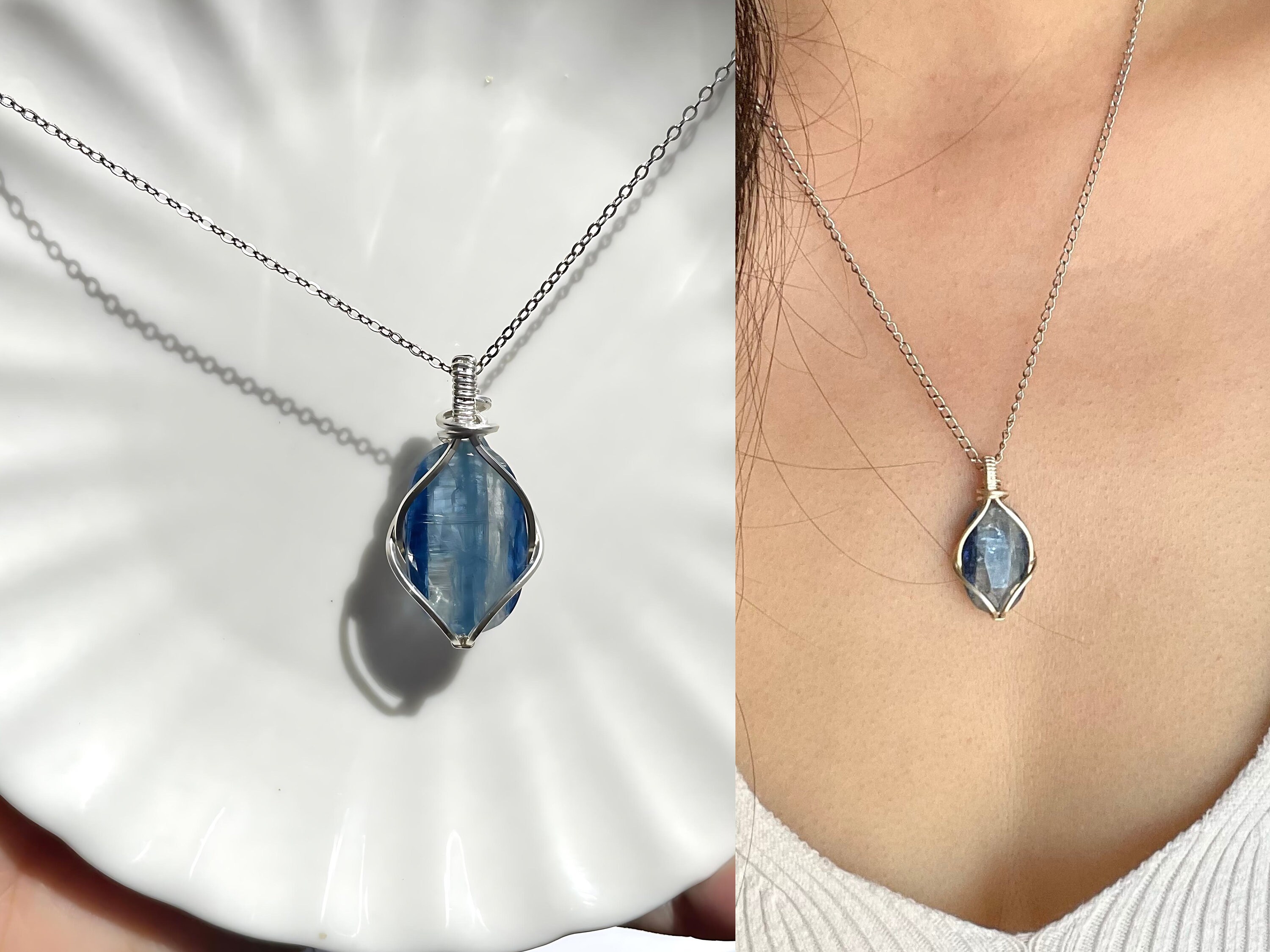 アクセサリーその他 BLUMARINE Woman Jewel Silver 2W383A N0999 Blue Kyanite Pendant Wavy Wire Wrapped Sterling Silver