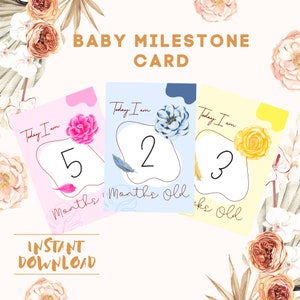 Carte d'étape florale| Carte d'étape pour bébé à imprimer | Cartes bébé mois| Cartes jalon simples| Téléchargement numérique