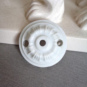 Vintage French Porcelain Ceiling Rose. Ceramic Pendent light Decor. 2.5&quot; Dia. Flower Petal Design. C1950