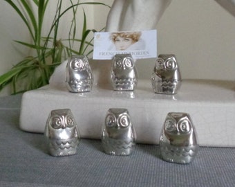 Six Vintage French Name Place Card Holders - A Table Seating Plan. Cute Little Owls - A lovely table setting for any occasion.