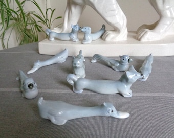 NINE Vintage French Knife Rests. Porcelain Porte Couteaux. Assorted Animals . A Delightful Selection Table setting for any occasion