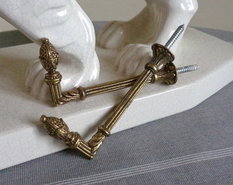 Pair Vintage French Curtain Hold Backs, Solid Brass Tie Backs / Hooks - A Classic French window furnishing - 4" (10cm) Long