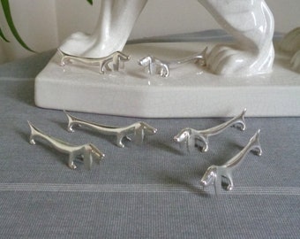 SIX Vintage French Knife Rests - Silver Plated Dachshund Dogs Porte Couteaux- Table setting for any occasion. A lovely gift for dog lovers.