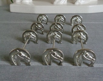 SIX Vintage French Knife Rests. Silver Plated Horse Head / Horse Shoe Porte Couteaux. Lovely table decoration for those special occasions.